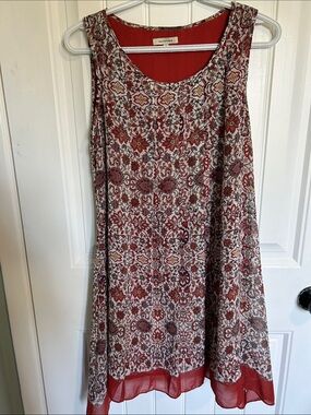 Max Studio Red and White Floral Layered Sleeveless Midi Dress